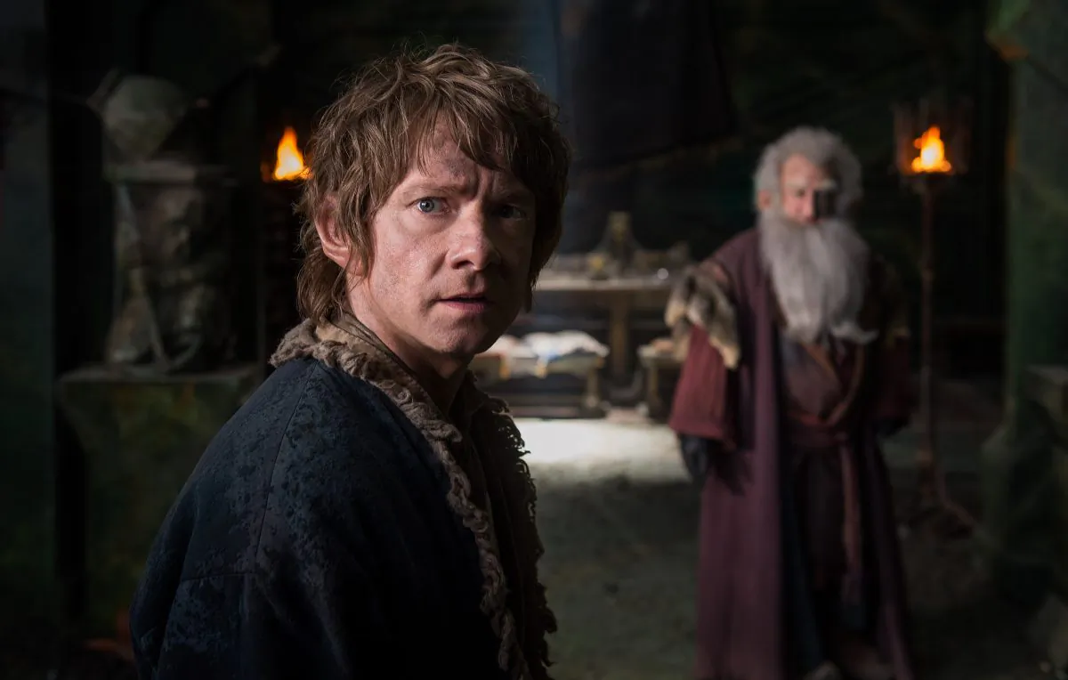 In this image released by Warner Bros. Pictures, Martin Freeman appears in a scene from the film, "The Hobbit: The Battle of the Five Armies." (AP Photo/Warner Bros. Pictures, Mark Pokorny)