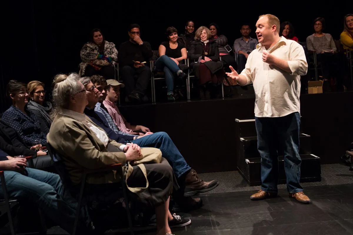 Jonny Donahoe in a scene from “Every Brilliant Thing” at the Barrow Street Theatre. (Matthew Murphy)