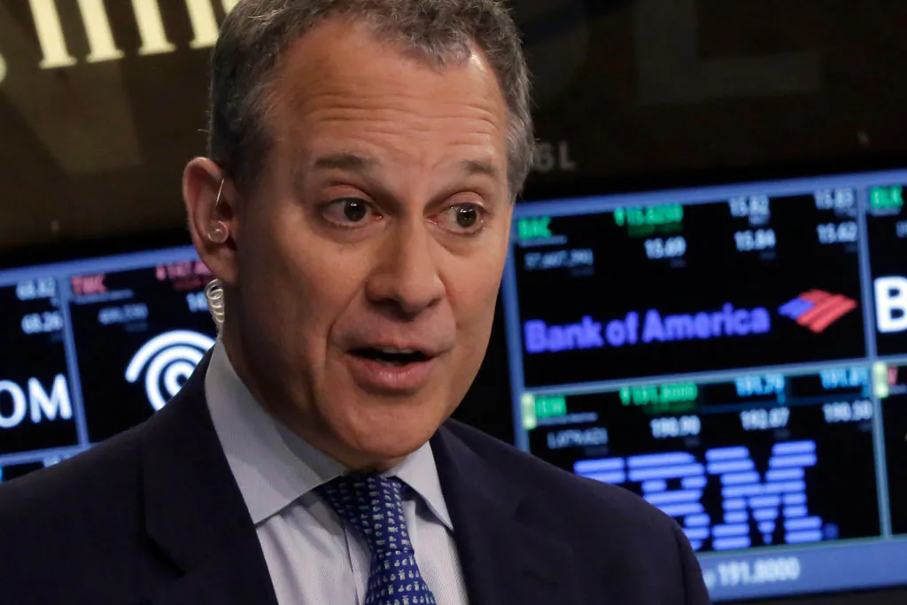 New York Attorney General Eric Schneiderman in Manhattan, N.Y., on Aug. 21, 2014. Schneiderman approved $2.4 million for the legal defense bills of a former state Senate leader acquitted of federal fraud charges. (AP Photo/Richard Drew)