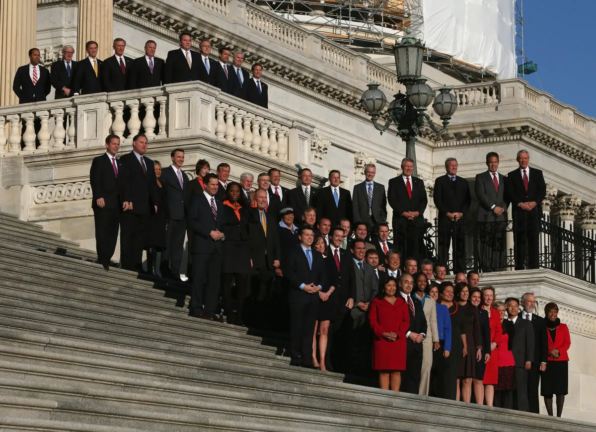 Newly elected freshman members of the upcoming 114th Congress pose for a class photo on the steps of the U.S. Capitol in Washington, D.C., on Nov. 18, 2014. (Mark Wilson/Getty Images)