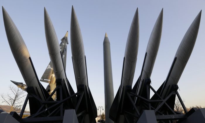 A North Korea's mock Scud-B missile (C) and other South Korean missiles are display at Korea War Memorial Museum in Seoul, South Korea, on Dec. 26, 2014. (Ahn Young-joon/AP)
