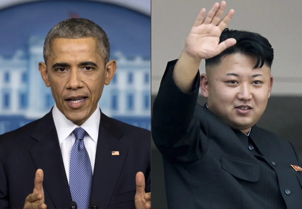 This photo combination shows U.S. President Barack Obama, left, and North Korean leader Kim Jong Un. North Korea has compared Obama to a monkey and blamed the U.S. for shutting down its Internet amid the hacking row over the movie "The Interview." (AP Photos)