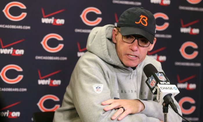 Chicago Bears head coach Marc Trestman speaks during a news conference after an NFL football game against the Minnesota Vikings, Sunday, Dec. 28, 2014, in Minneapolis. The Vikings won 13-9. (AP Photo/Jim Mone)