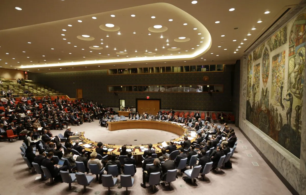 Members listen as Palestinian Ambassador to the United Nations Riyad Mansour, speaks during a meeting of the U.N. Security Council, Tuesday, Dec. 30, 2014, at the United Nations headquarters. The United Nations Security Council has rejected a Palestinian resolution demanding an end to Israeli occupation within three years on Tuesday. (AP Photo/Frank Franklin II)