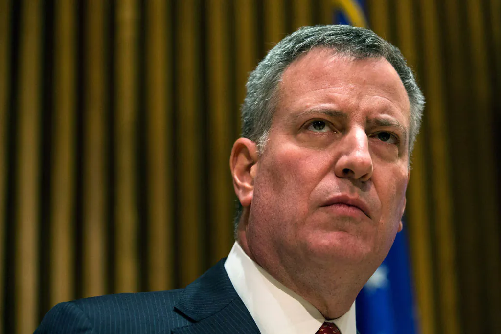 NYC Mayor Bill de Blasio speaks at a press conference regarding two police officers who were killed on Saturday, Dec. 22, 2014, in New York City. (Andrew Burton/Getty Images)