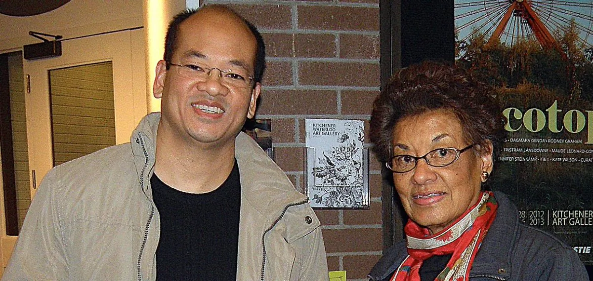 This was the fourth time for Kerryn Wayow and his mother to see Shen Yun Performing Arts. They are seen here after the performance at Centre In The Square in Kitchener, Canada on Dec. 30, 2014. (Becky Zhou/Epoch Times)