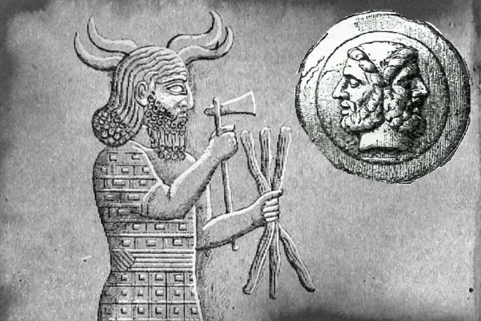 Left: A depiction of the Babylonian god Adad. Right: A depiction of the Roman god Janus, who looks both backward and forward. (Wikimedia Commons)