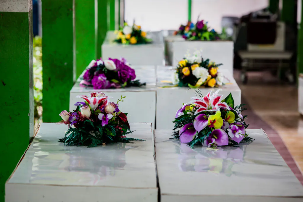 Coffins prepared for victims of the AirAsia Flight QZ8501 crash at Sultan Imanuddin hospital on January 3, 2015, in Pangkalan Bun, Central Kalimantan, Indonesia. (Oscar Siagian/Getty Images)