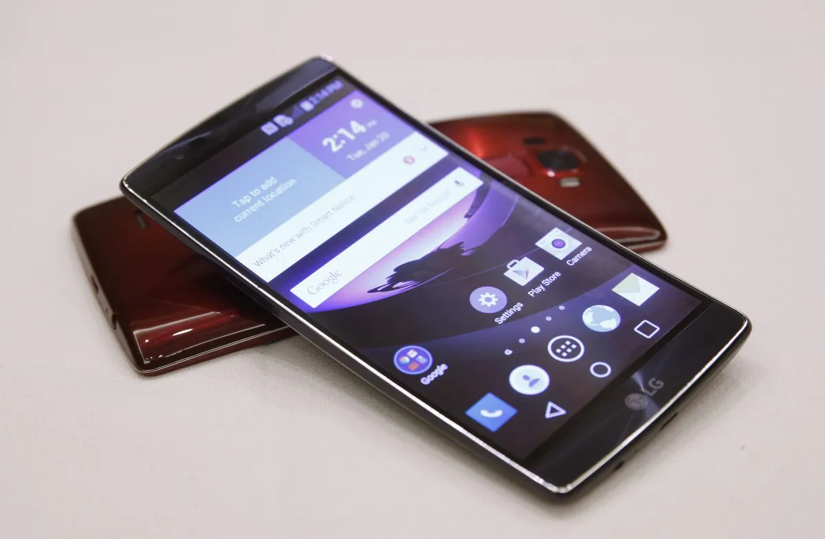 The LG G Flex 2 smartphone is displayed during a media preview before CES International Sunday, Jan. 4, 2015, in Las Vegas. (AP Photo/John Locher)