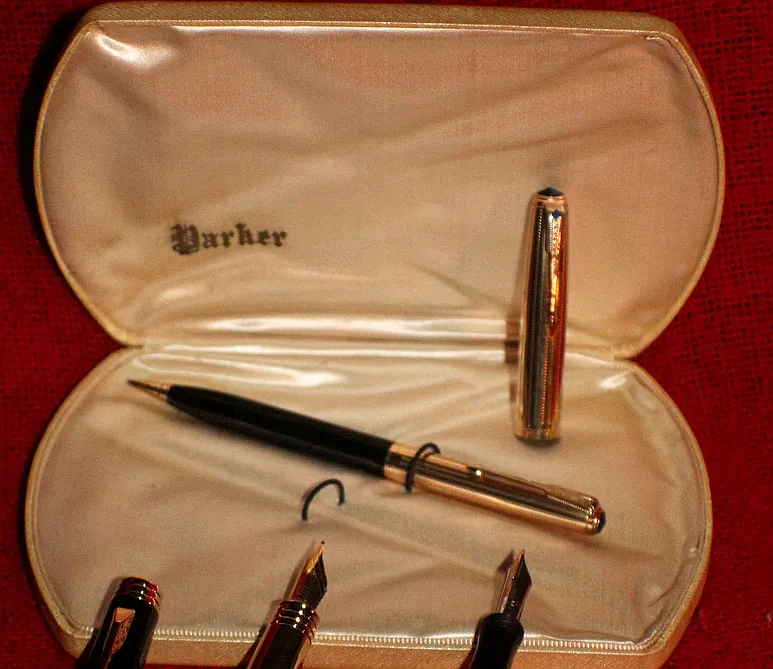 Penmanship is learned in school. The use of computers has created a cult of sloppy writers. A fine hand and elegant penmanship is a sign of pride. Parker pens have been used for generations. The Parker Blue Diamond pen set in its satin lined box has a lifetime contract with the owner. The pen set was considered the ultimate luxury in its day and is, even today, the ultimate legacy. The new Parker Premium black and gold fountain pen will serve new generations that respect fine writing instruments and use their handwriting to make a statement about who they are. (Myriam Moran copyright 2014)