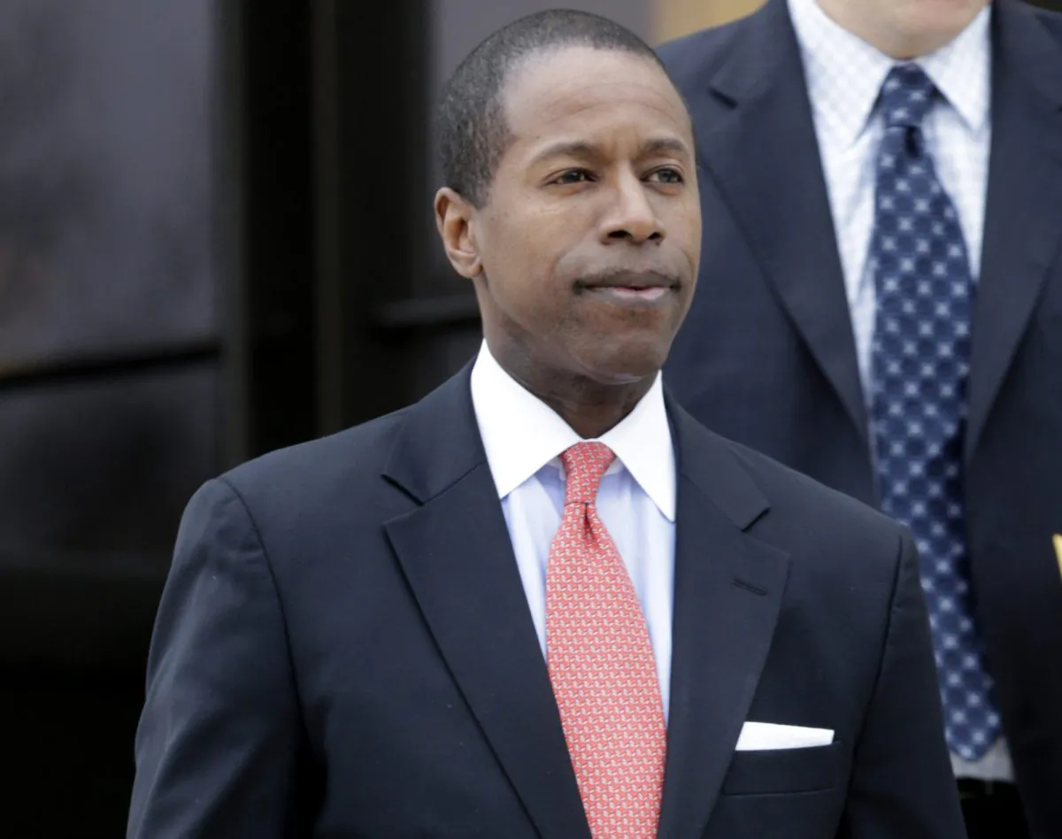 New York state Sen. Malcolm Smith leaves federal court in White Plains, N.Y., on April 23, 2013. Smith and former Queens Republican leader Vincent Tabone are accused of scheming to bribe Republican leaders so Smith, a Democrat, could run for New York City mayor on the GOP line. (AP Photo/Seth Wenig)
