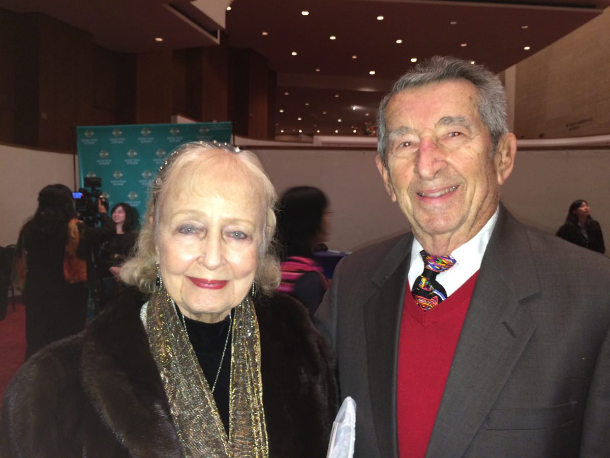 Ms. Alice Berlin (L), former secretary to the director of the Houston ballet, and Mr. Peter Berlin, World War II D-Day veteran, at Shen Yun Performing Arts at Jones Hall For The Performing Arts in Houston on Jan. 6, 2015. (June Fakkert/Epoch Times) 
