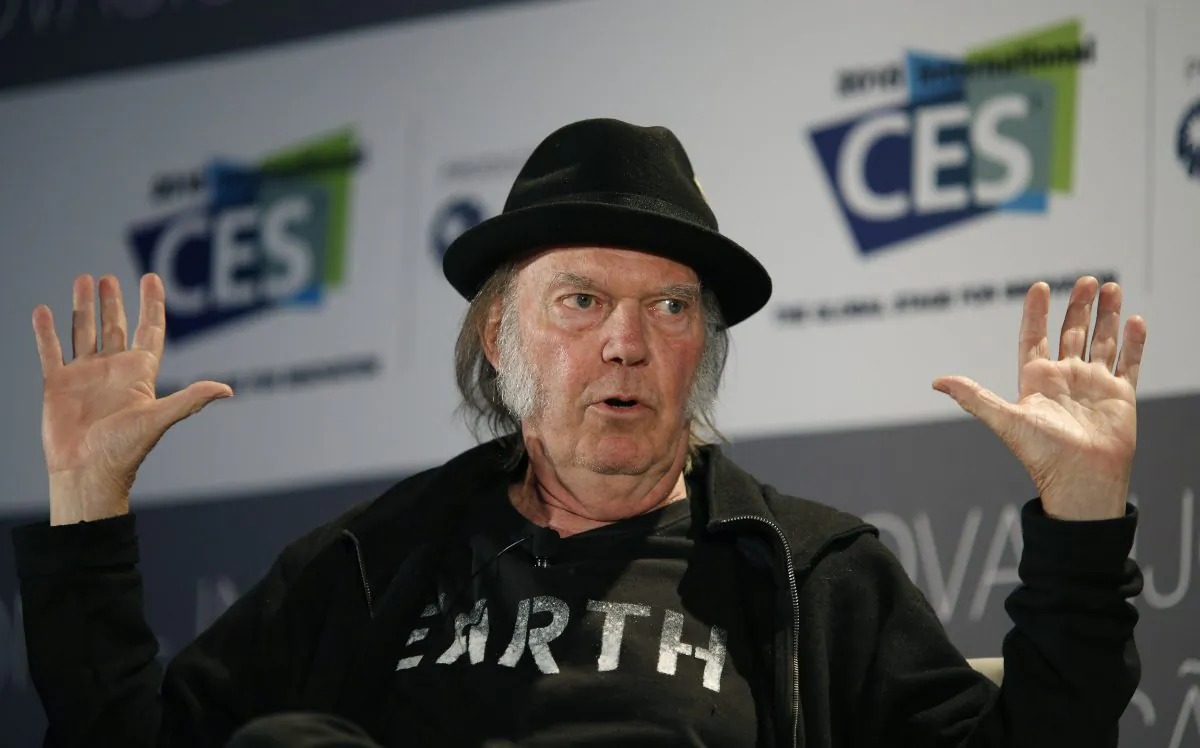 Musician Neil Young speaks during a session at the International CES in Las Vegas on Jan. 7, 2015. (John Locher/AP Photo)