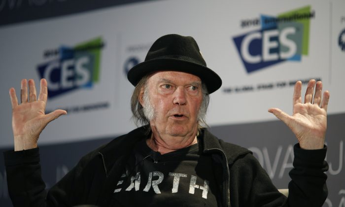 Musician Neil Young speaks during a session at the International CES  in Las Vegas on Jan. 7, 2015. (John Locher/AP Photo)