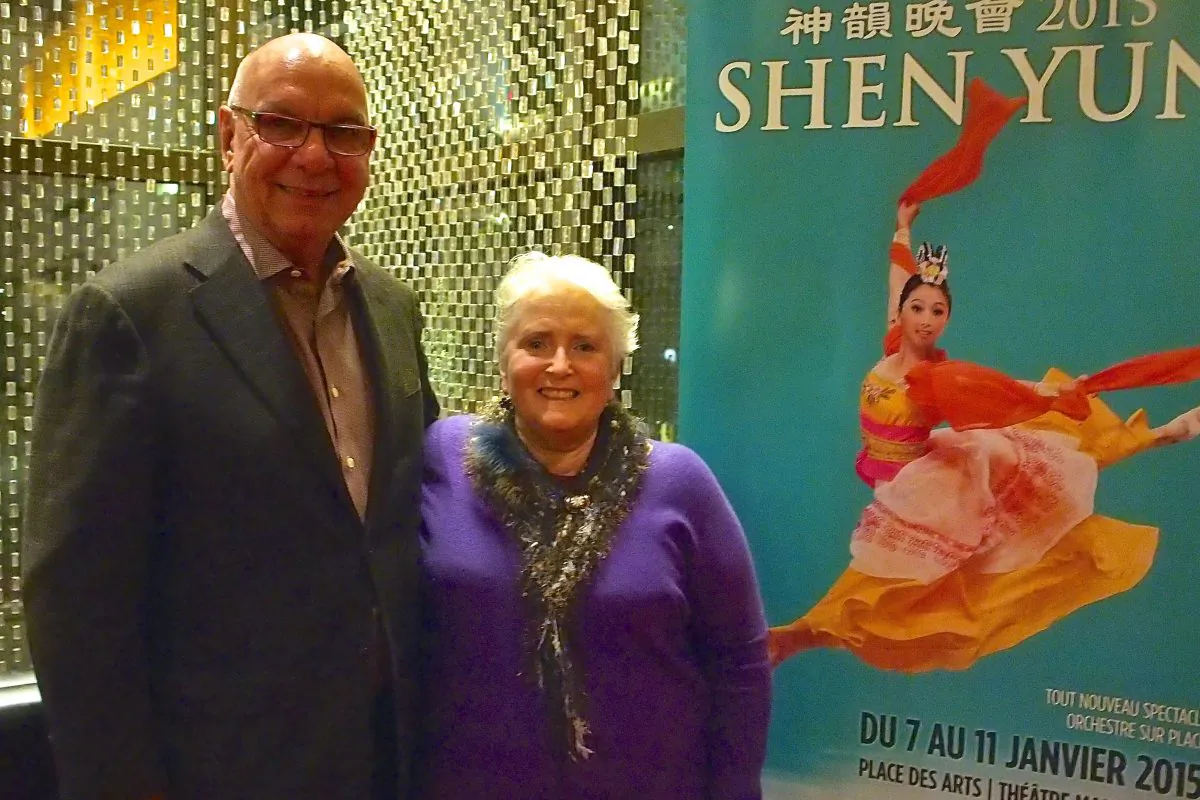 Author and publisher Marie Villeneuve praised the talent of Shen Yun’s performers after seeing them at Place des Arts Jan. 7, 2015 with Jean-Marc Lavigueur. (Nathalie Dieul/Epoch Times)