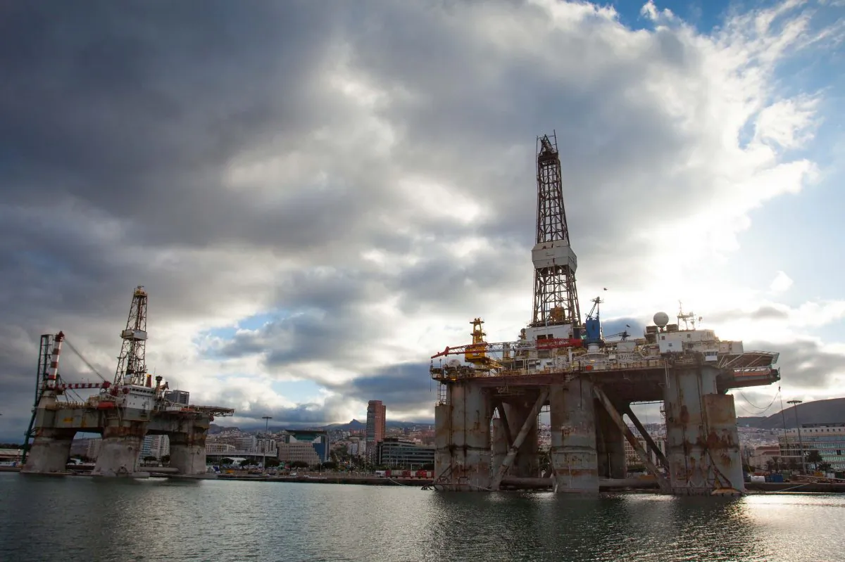 Oil Platforms undergoing maintenance are docked in the port of Santa Cruz de Tenerife on June 6, 2014. (Desiree Martin/AFP/Getty Images)