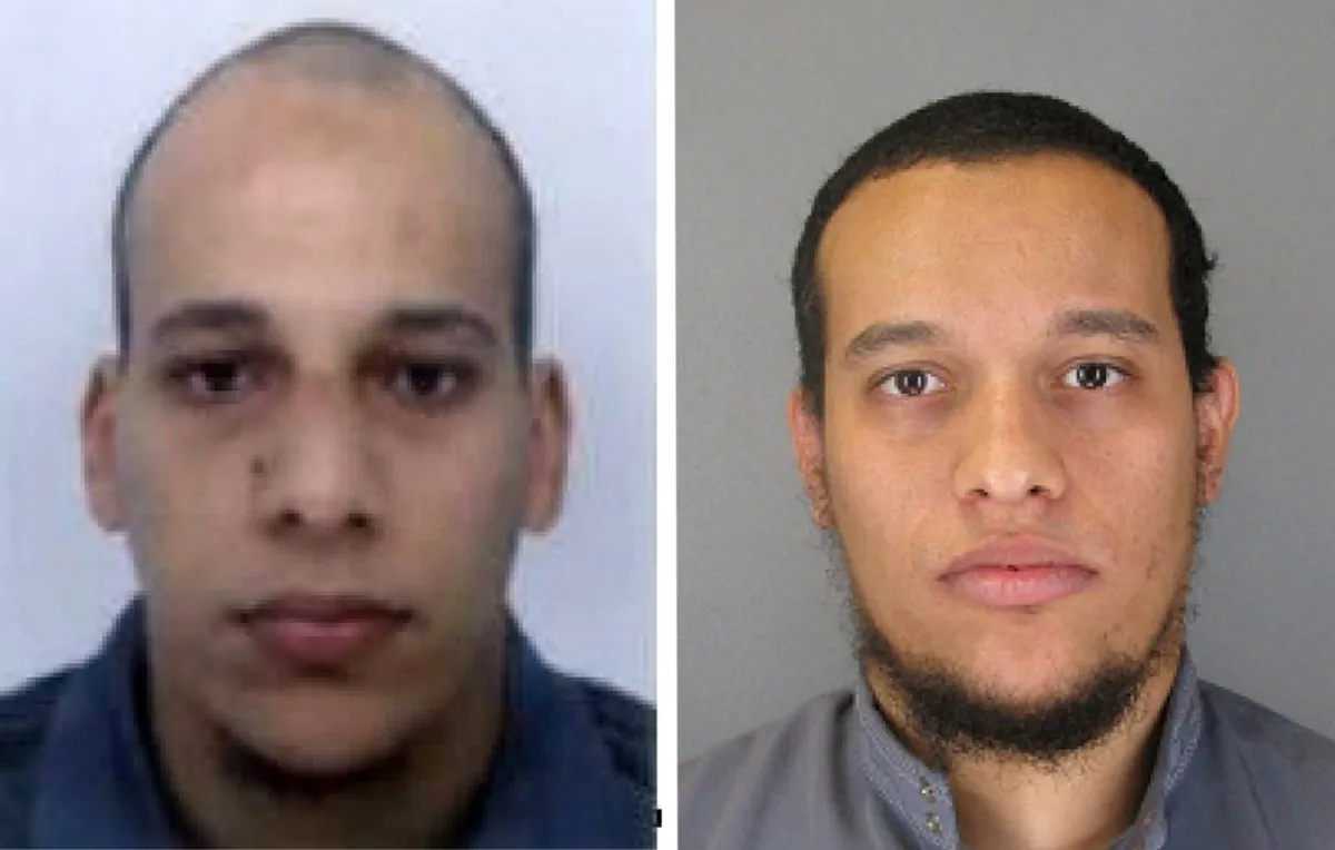 This photo provided by The Paris Police Prefecture Thursday, Jan.8, 2015 shows the suspects Cherif, left, and Said Kouachi in the newspaper attack along with a plea for witnesses. (AP Photo/Prefecture de Police de Paris)
