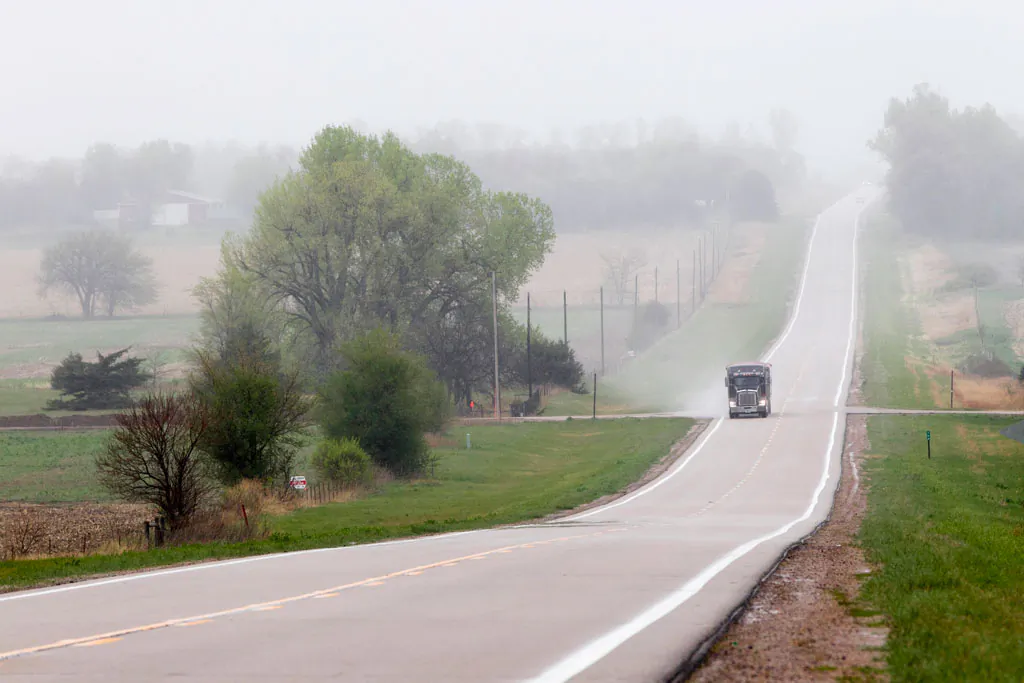 A truck traveling along highway 14, several miles north of Neligh, Neb., near the proposed new route for the Keystone XL pipeline, on April 19, 2012. A bill to approve the Keystone XL oil pipeline cleared a key Senate committee Thursday, setting up a fight next week pitting newly empowered Republicans against President Barack Obama and Senate Democrats. The Senate Energy and Natural Resources committee moved the bill closer to the floor by a 13-9 vote. Sen Joe Manchin of West Virginia, one of six Democrats sponsoring the bill, was the only Democrat to support it in committee. The House will vote on its version of the bill Friday, and is expected to pass it easily. (AP Photo/Nati Harnik)