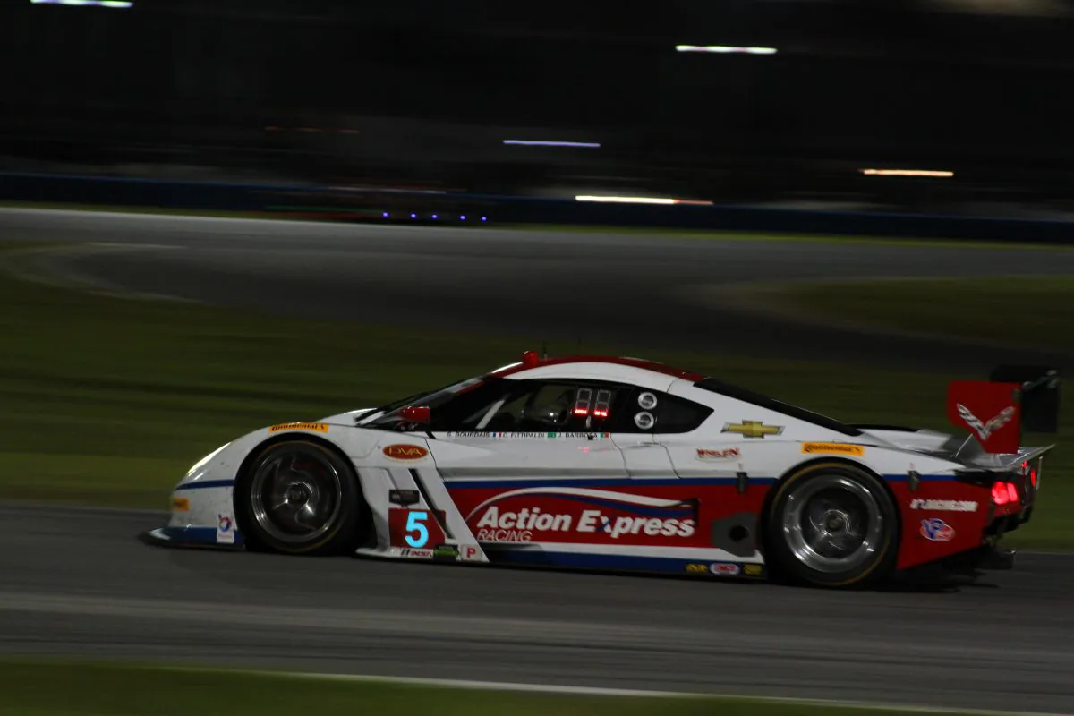 Sebastien Bourdais in the #5 Action Express Coyote-Corvette was quickest in Roar night practice. (Chris Jasurek/Epoch Times)