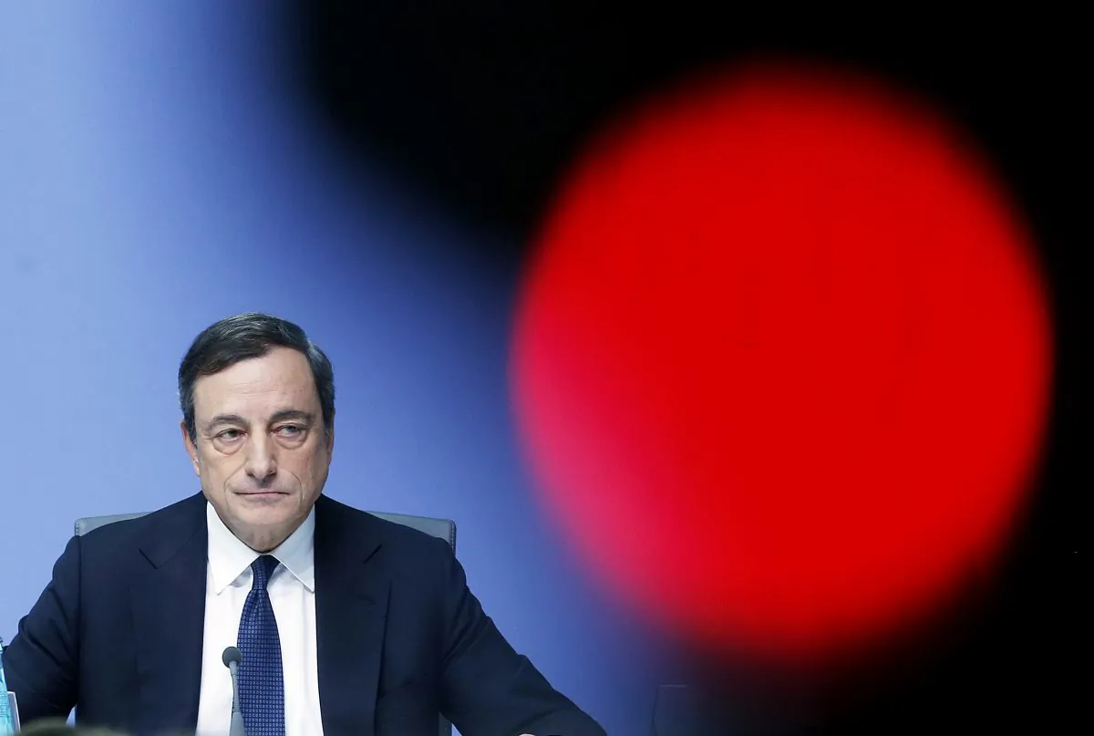 President of European Central Bank Mario Draghi speaks during a news conference in Frankfurt, Germany, following a meeting of the ECB governing council, on Dec. 4, 2014. (AP Photo/Michael Probst)
