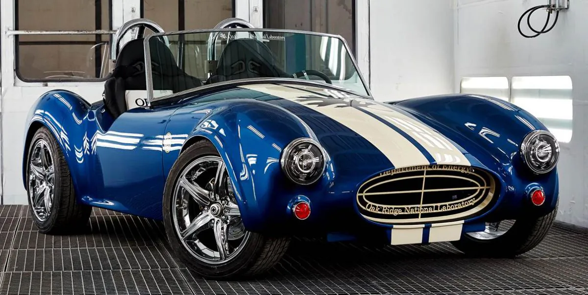 This Shelby Cobra sports car, 3D-printed at Department of Energy's Manufacturing Demonstration Facility at Oak Ridge National Laboratory, will be on display this week at the Detroit Auto Show Technology Showcase. (Department of Energy's Oak Ridge National Laboratory.)