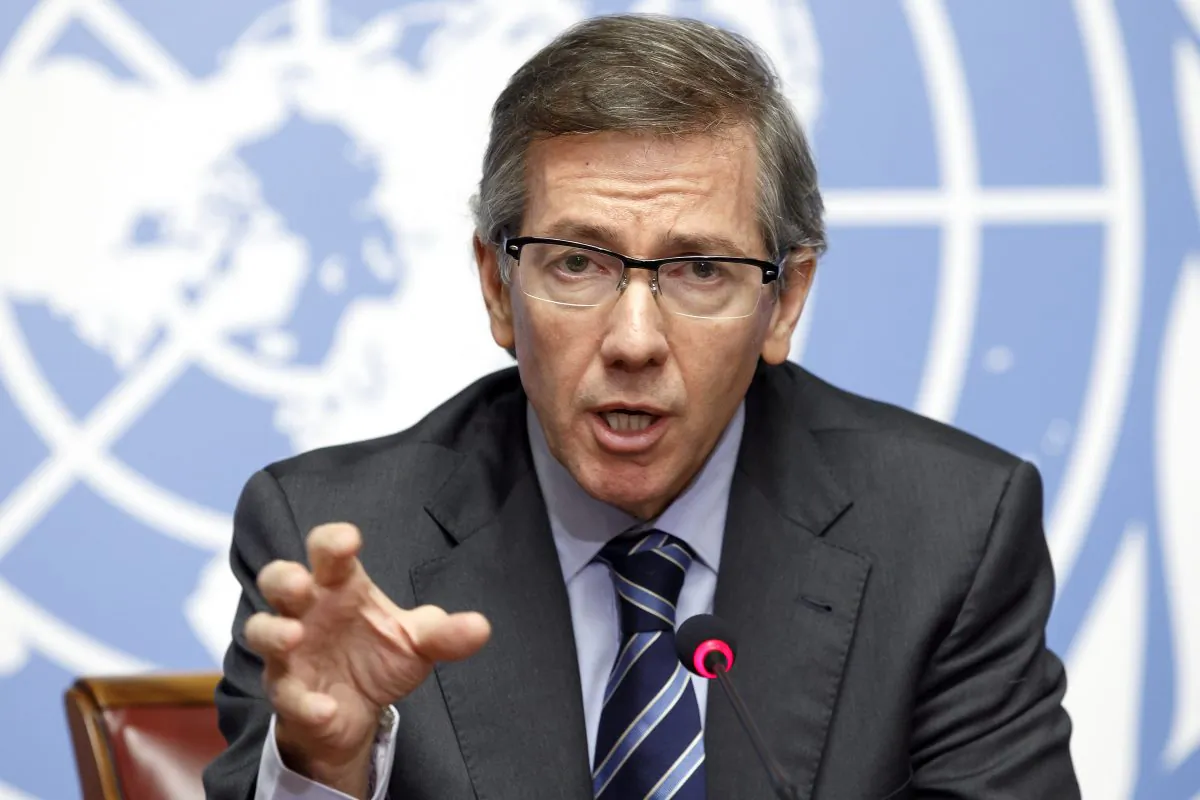Bernardino Leon, Special Representative of the Secretary-General for Libya and Head of the United Nations Support Mission in Libya (UNSMIL), informs  the media before a new round of political dialogue that seeks to end Libya's deepening political and security crisis during a press conference at the European headquarters of the United Nations in Geneva, Switzerland, Wednesday, Jan. 14, 2015.  (AP Photo/Keystone/Salvatore Di Nolfi)