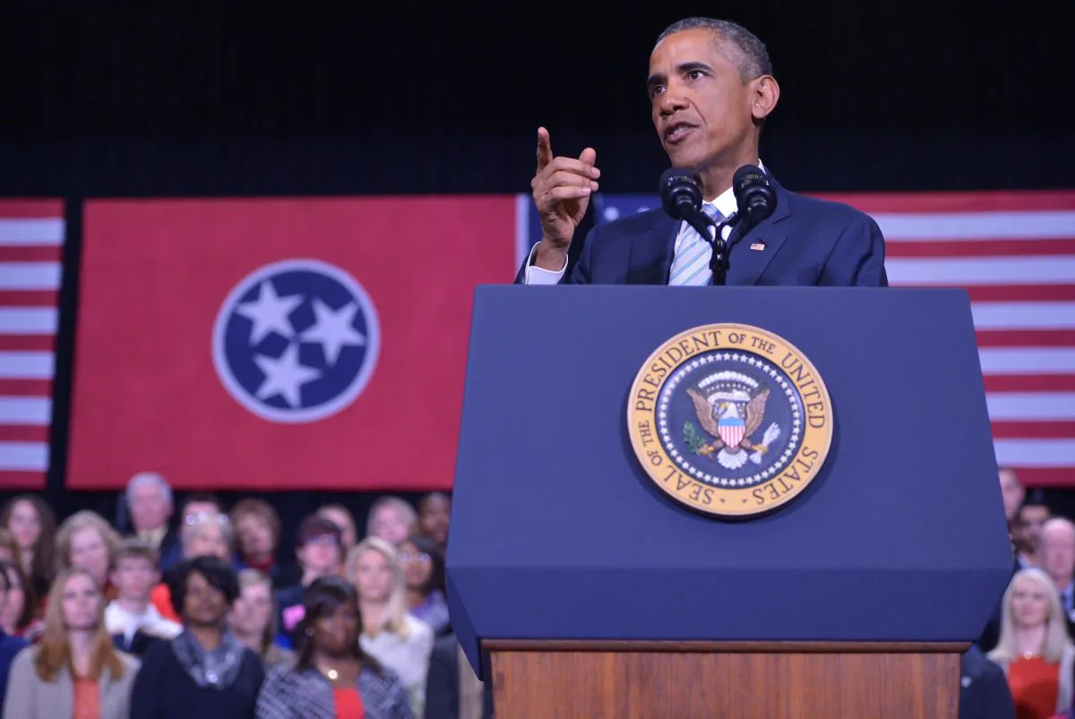 U.S. President Barack Obama speaks on new proposals for higher education accessibility at Pellissippi State Community College in Knoxville, Tenn., on Jan. 9, 2015. (Mandel Ngan/AFP/Getty Images)