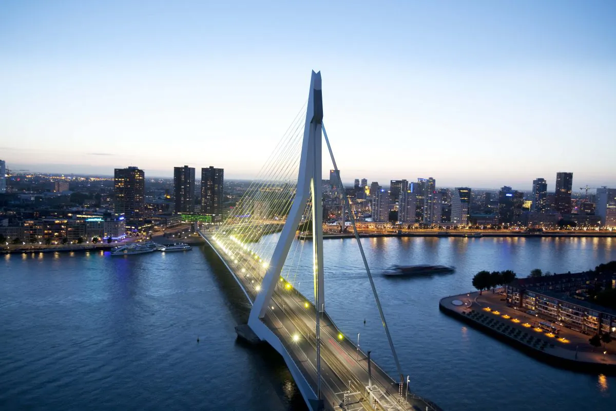 The Erasmus Bridge in Rotterdam, barely a decade old, is already the city’s iconic image. (Marc Heeman)