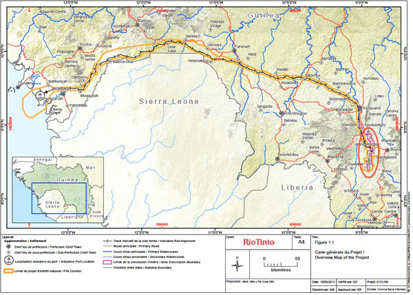 The Simandou mine will be the largest in Africa (in the red oval). Source Rio Tinto.