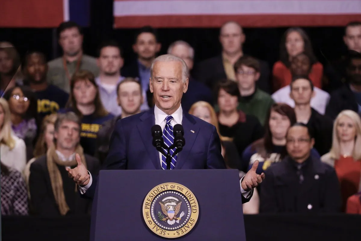Vice President Joe Biden speaks at Pellissippi State Community College, in Knoxville, Tenn, Jan. 9, 2015. (AP Photo/Mark Humphrey)

