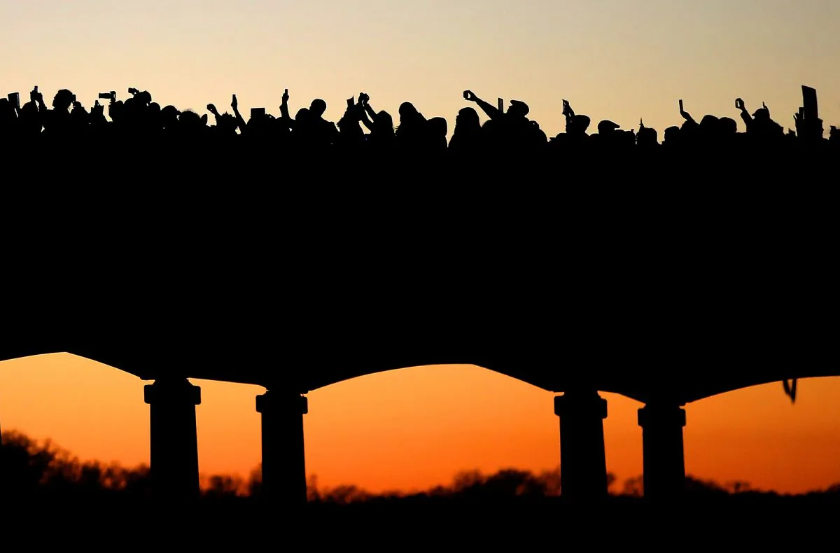Thousands march across the Edmund Pettus Bridge along with members of the cast from the movie “Selma” in honor of the Rev. Martin Luther King Jr. in Selma, Ala., on Jan. 18. (Sean Gardner/Getty Images)