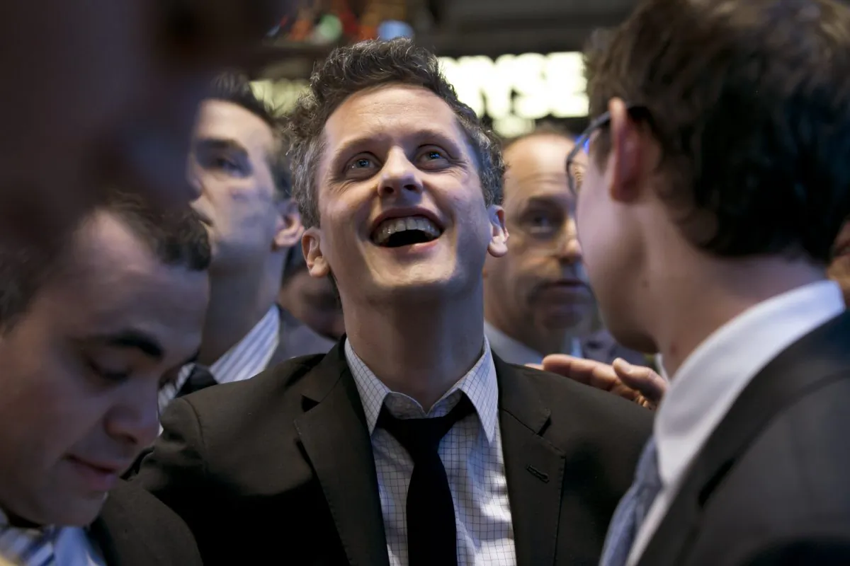 Box, Inc. Chairman, CEO & co-founder Aaron Levie waits for his company's IPO on the floor of the New York Stock Exchange, Friday, Jan. 23, 2015.  (AP Photo/Richard Drew)