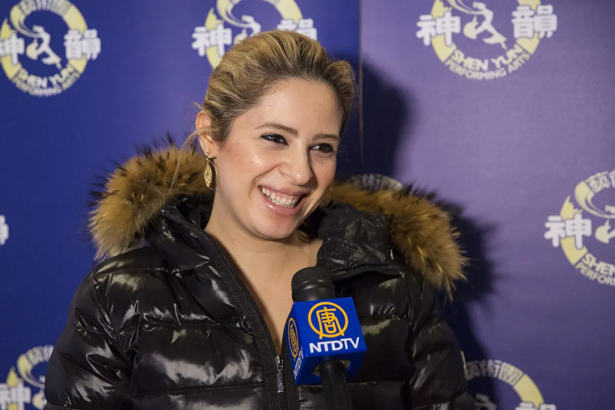 Painter Mozhdh Pirvaly attended Shen Yun Performing Arts as a Christmas gift from her nephew. She was impressed by the beauty of the colours onstage, at the Sony Centre in Toronto on Jan. 23, 2015. (Evan Ning/Epoch Times)