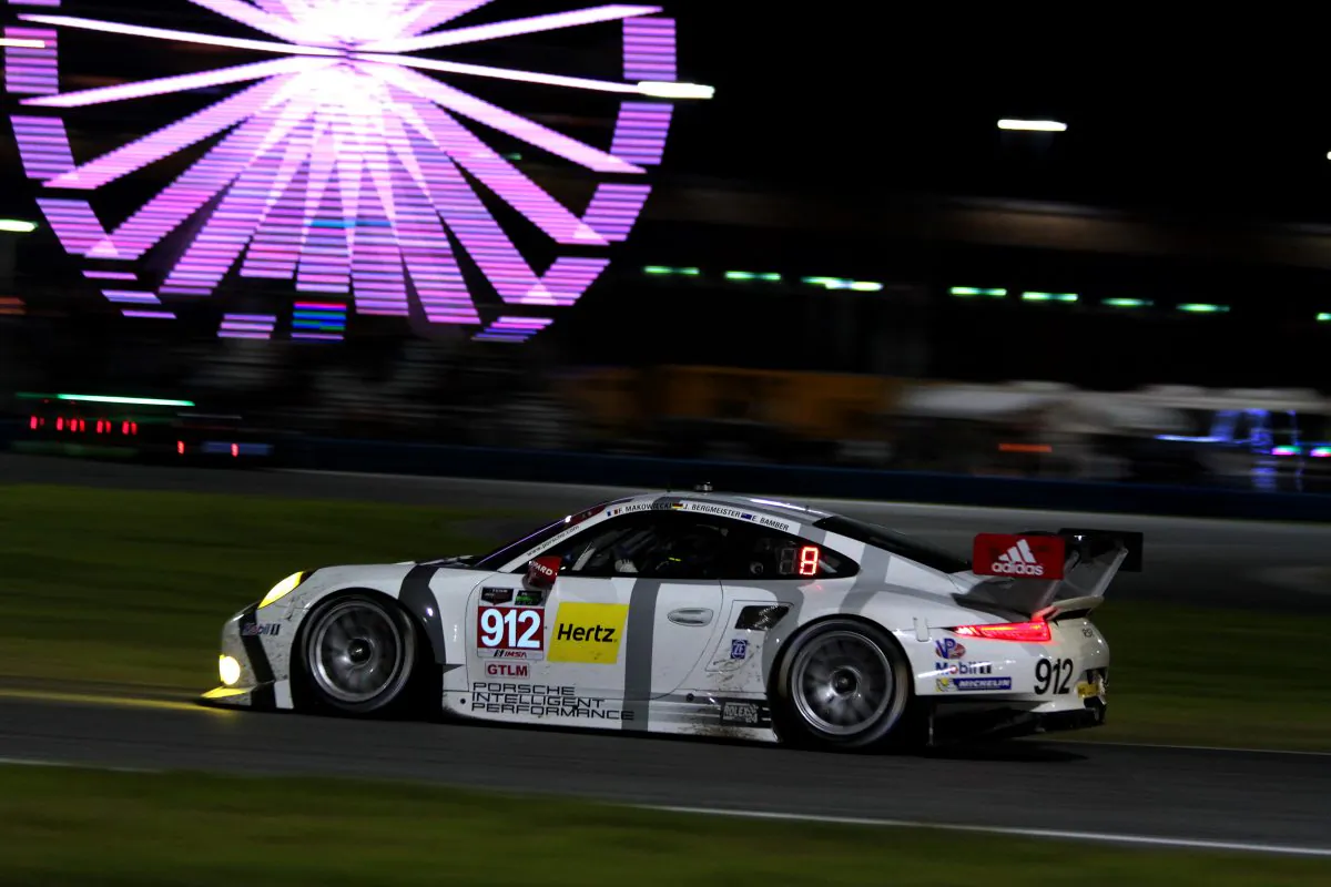 Earl Bamber in the #912 Porsche North America 911 RSR had nowhere to go when the #007 Aston collided with the #911 Porsche immediately ahead of Bamber.(Chris Jasurek/Epoch Times)