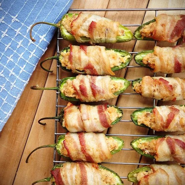 Paleo Bacon-Wrapped Salmon Stuffed Jalapeño "Poppers." (Rachel Ball/GrokGrub.com)