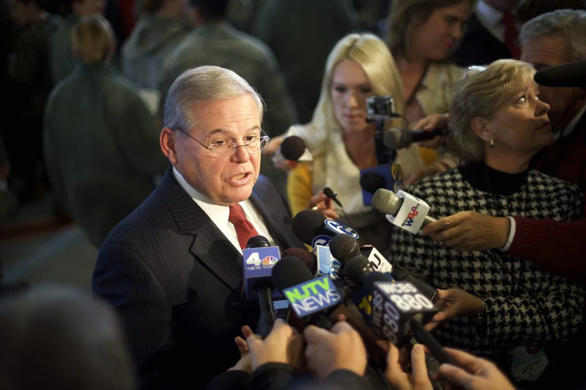 U.S. Sen. Senator Robert Menendez announced Tuesday that he and other Senatte Democrats would not put a vote on the Iran Sanctions bill until March 24, shown here on December 15, 2014 at Joint Base McGuire-Dix-Lakehurst, New Jersey. (Mark Makela/Getty Images)