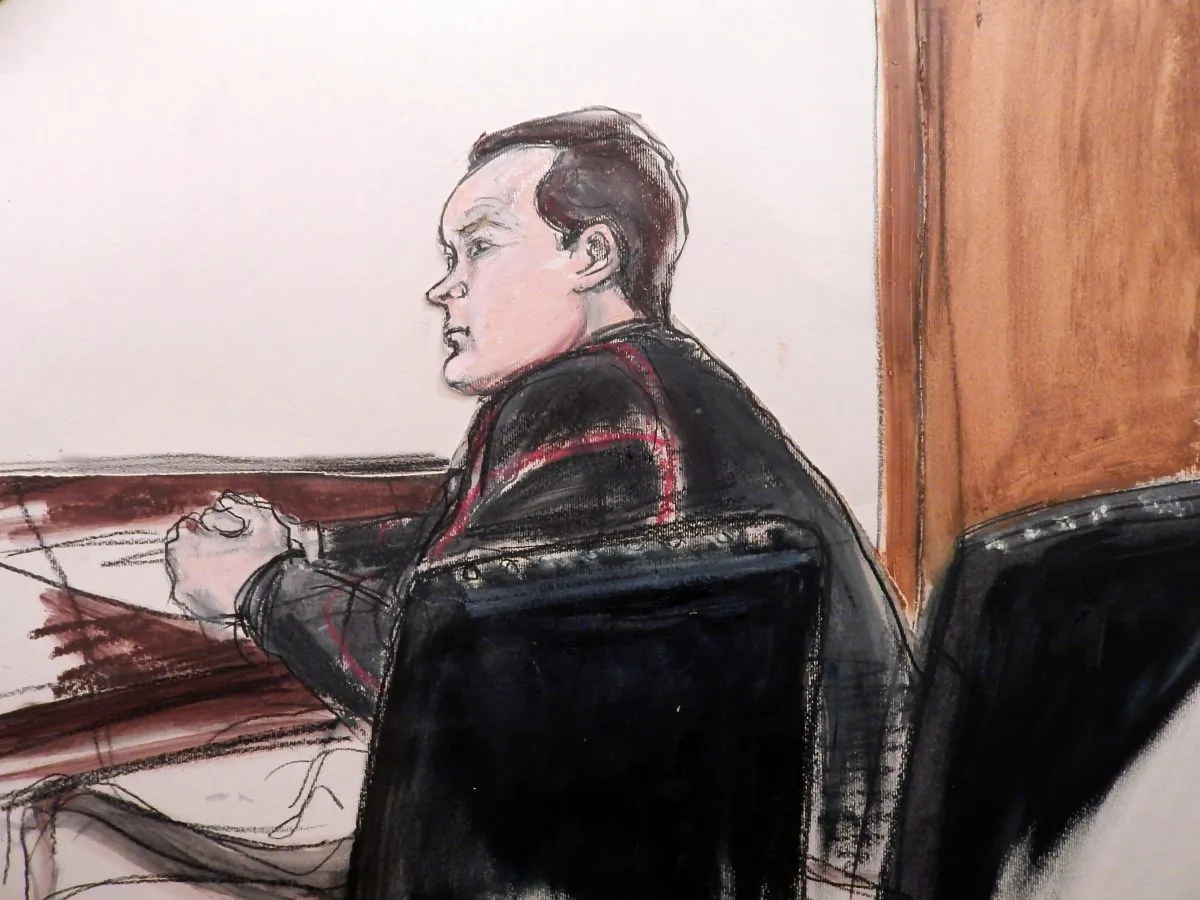 Yevgeny Buryakov appears in federal court in Manhattan, Jan 26, 2015 after his arrest earlier in the day in connection with a Cold War-style Russian spy ring that spoke in code, passed messages concealed in bags and magazines, and tried to recruit people with ties to an unnamed New York City university, according to authorities. (AP Photo/Elizabeth Williams)