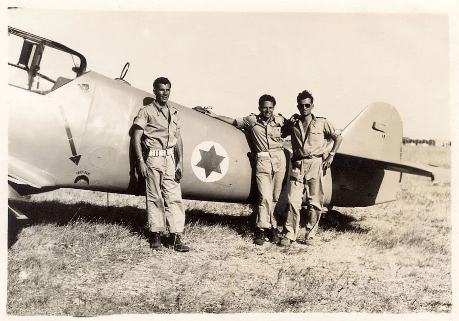 Pilots Lou Lenart, Gideon Lichtman, and Modi Alon in “Above And Beyond,” which documents the formation of the Israeli Air Force. (International Film Circuit)