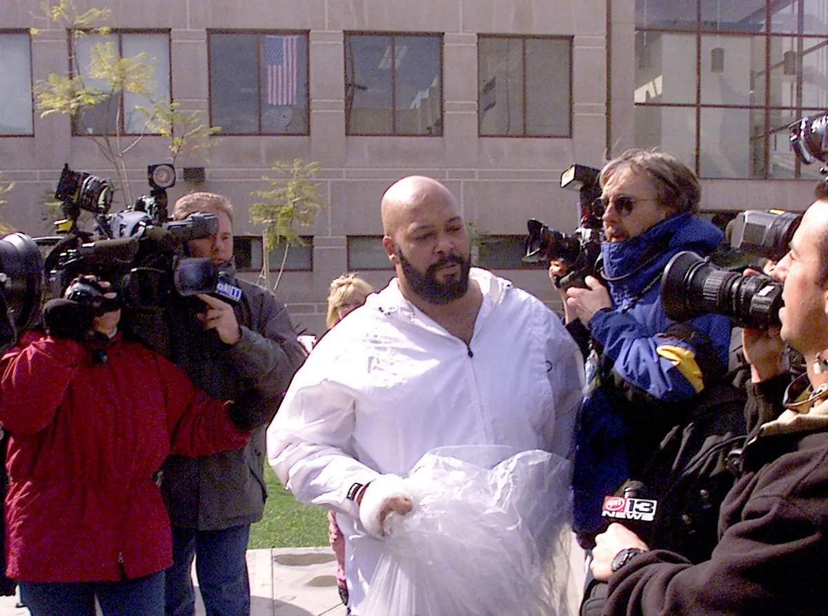 Marion "Suge" Knight exits Los Angeles County Jail in Los Angeles, Calif., on February 26, 2002. ( J. Emilio Flores/Getty Images) 