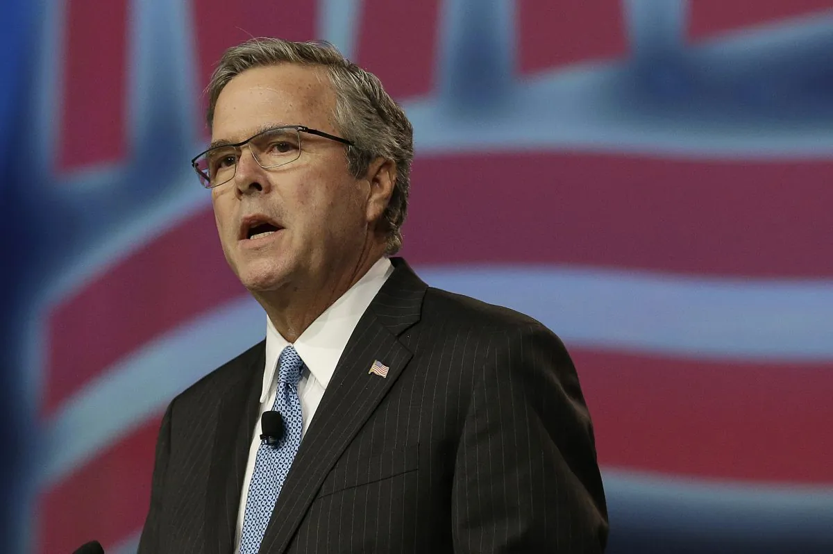 Former Florida Gov. Jeb Bush speaks at the National Automobile Dealers Association convention in San Francisco, Friday, Jan. 23, 2015. (AP Photo/Jeff Chiu)
