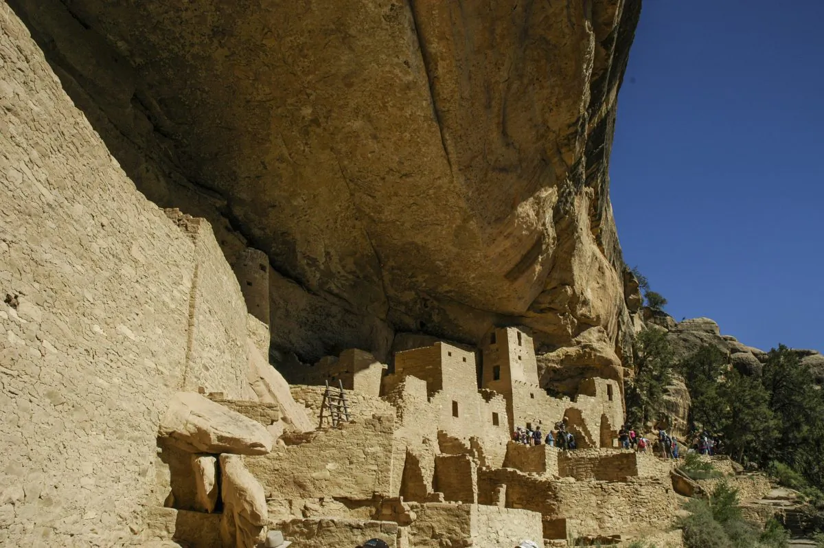 The Cliff Palace in Colorado’s Mesa Verde National Park is the largest cliff dwelling in North America. Mesa Verde was home to the Anasazi, or Ancestral Pueblo people from 600 to 1300 A.D. The Cliff Palace had 150 rooms and a population of approximately 100 people. (Carole Jobin)