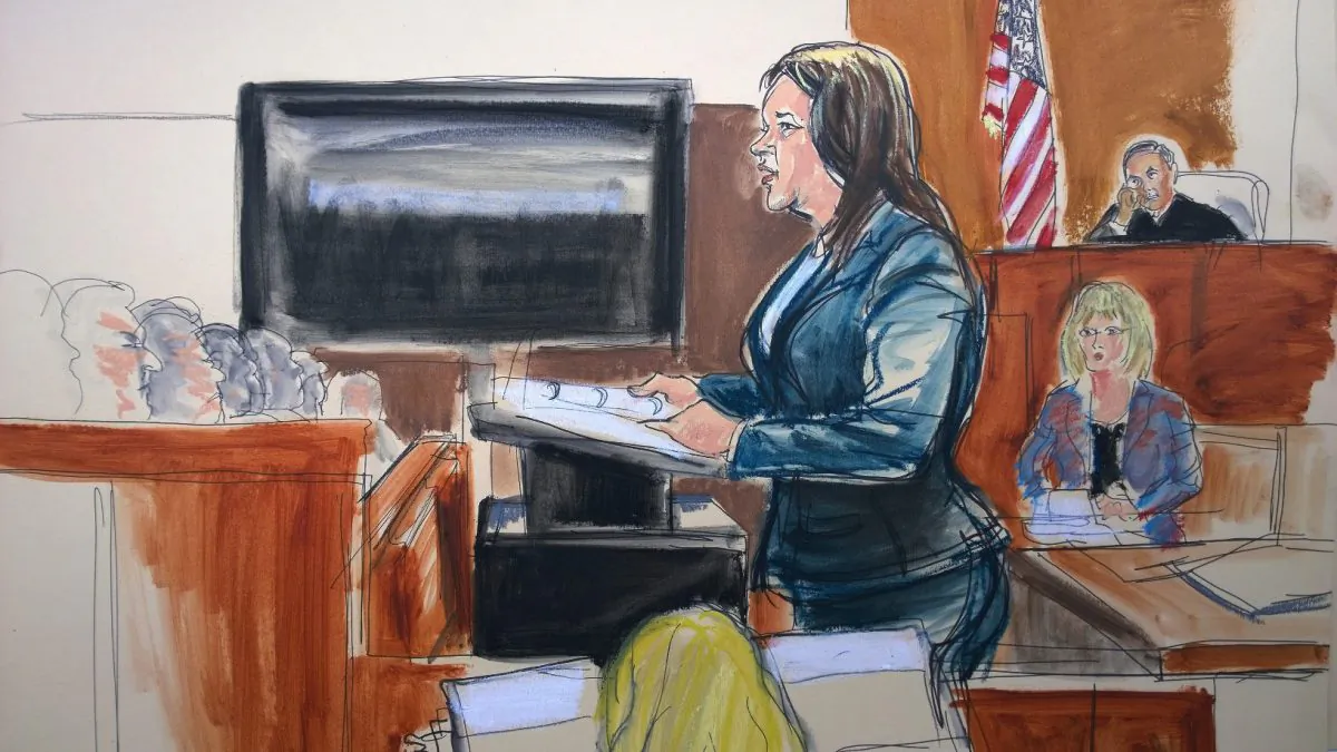In this courtroom sketch, Assistant District Attorney Joan Illuzzi Orbon delivers her opening statement in the case of Pedro Hernandez, accused of killing 6-year-old Etan Patz, in New York state Supreme Court, Friday, Jan. 30, 2015. Etan was last seen alive walking to the bus stop in 1979. His body has never been found. (AP Photo/Elizabeth Williams)