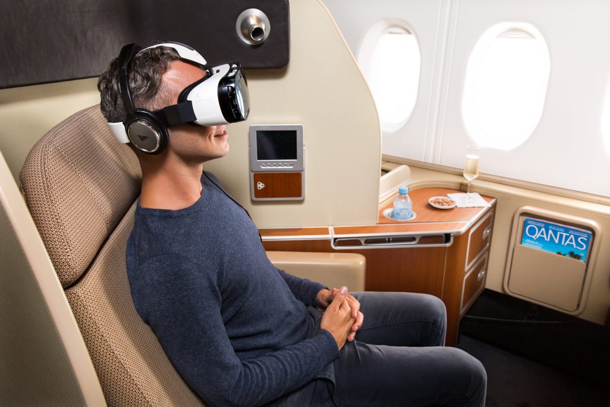 Qantas and Samsung Australia are launching a new trial inflight entertainment service using virtual reality headsets starting in March, 2014. (Courtesy of Qantas)