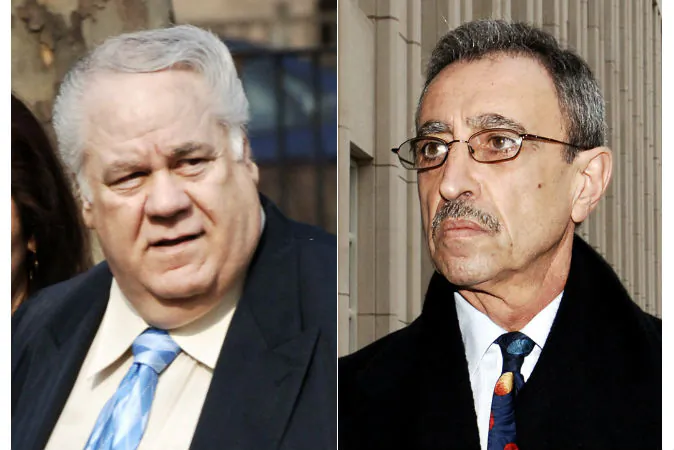 Former New York City police detective Louis Eppolito (L) and former New York City police detective Stephen Caracappa (R) on March 13, 2006. (AP Photo/Louis Lanzano)