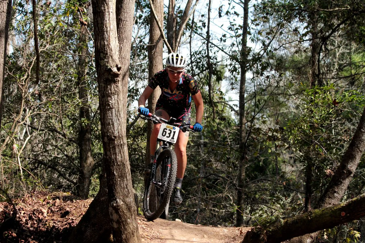 A rider negotiates the difficult terrain of the Vortex trail during the 2015 GoneRiding Twelve Hours of Santos mountain bike race, Feb. 21, 2015. (Chris Jasurek/Epoch Times)
