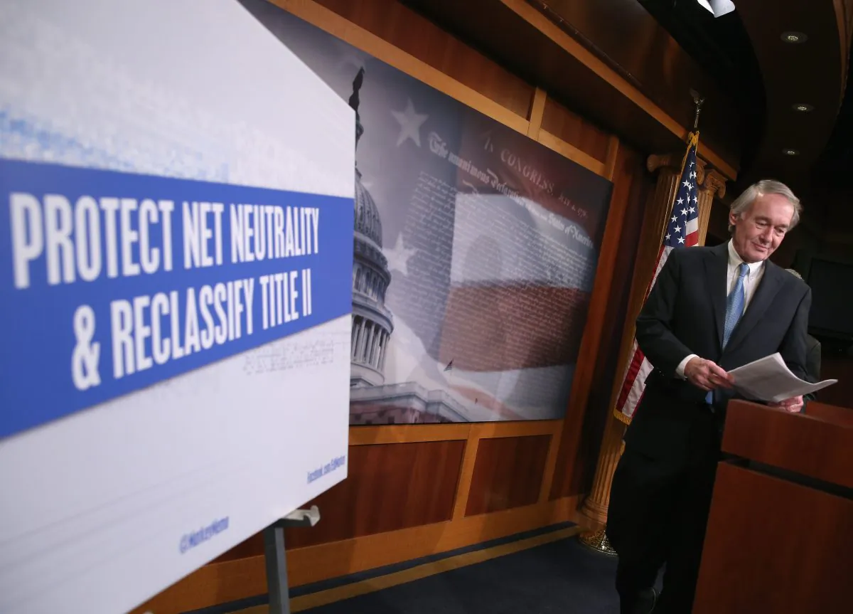 Sen. Edward J. Markey (D-MA) arrives to speak about net neutrality during a news conference on Capitol Hill, February 4. 2015 in Washington, DC. (Mark Wilson/Getty Images)