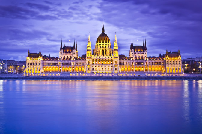 Parliament, Budapest, Hungary at night via Shutterstock*