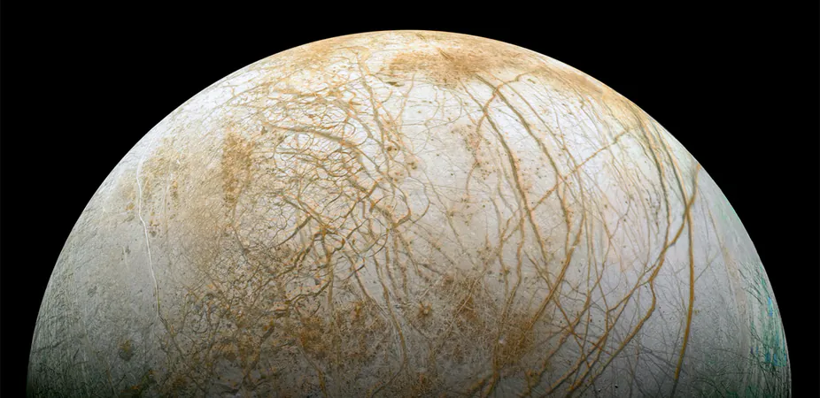 The prize, Europa, a watery world. (NASA)