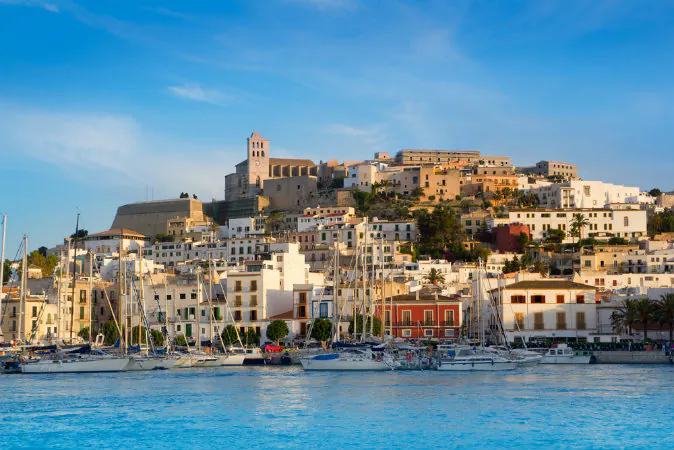  Ibiza Eivissa town with blue Mediterranean sea city view via Shutterstock*