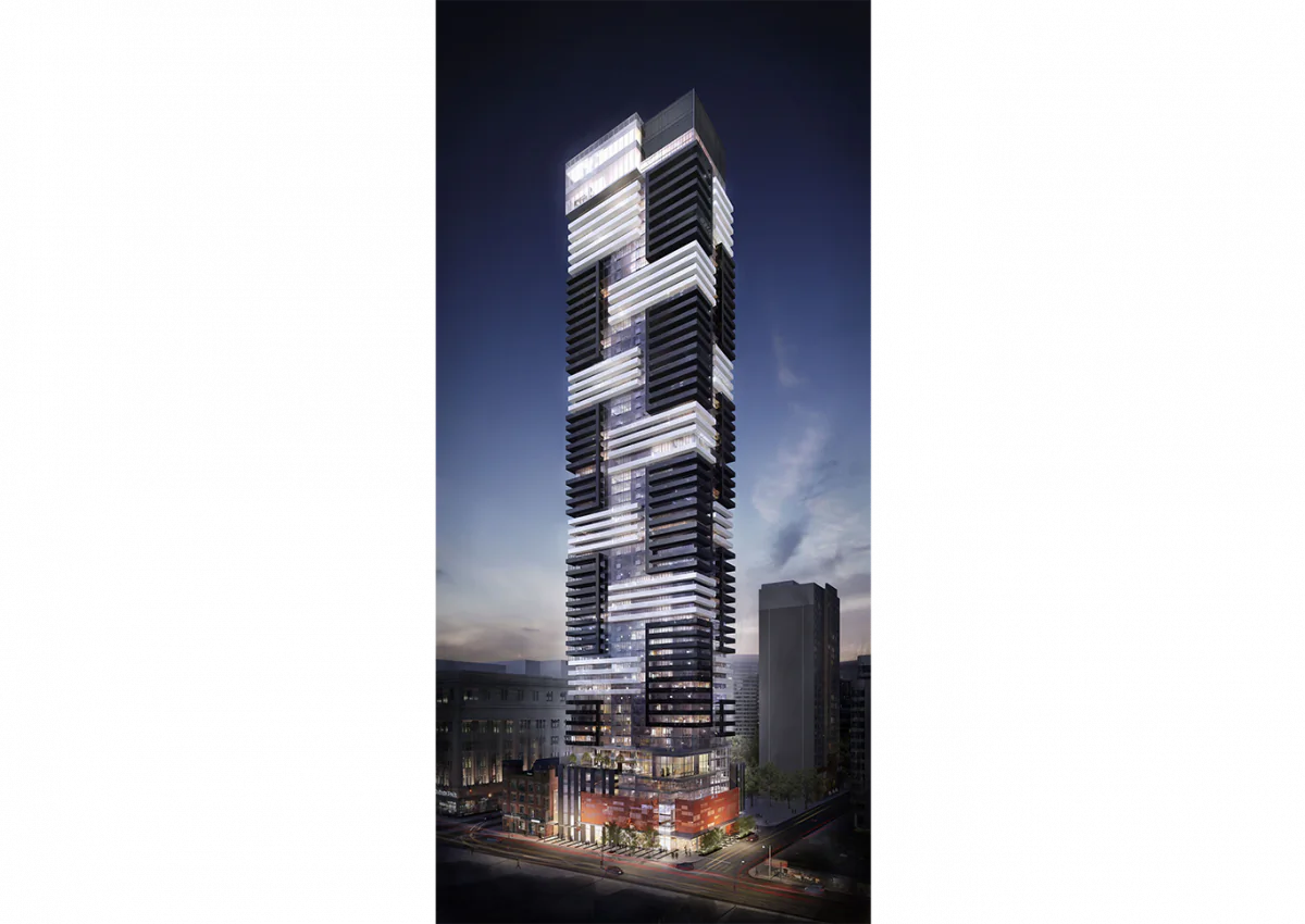 Construction started in January for YC Condos, Canderel's 66-storey project at Yonge and Grenville in Toronto. The condo building will be the first in Canada to offer Samsung digital home technology. (Courtesy of Canderel)